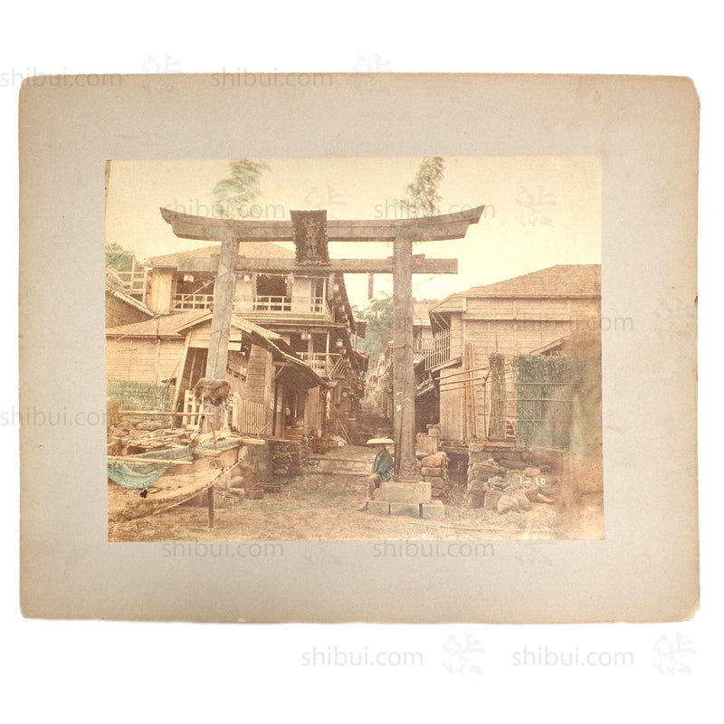 Hand Tinted Antique Japanese Albumen Photo of Torii Gate