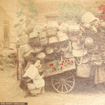 Hand-tinted Meiji Era Photograph | Basket Merchant | Japanese Antique Photography | Albumen Photography | Japanese Decor