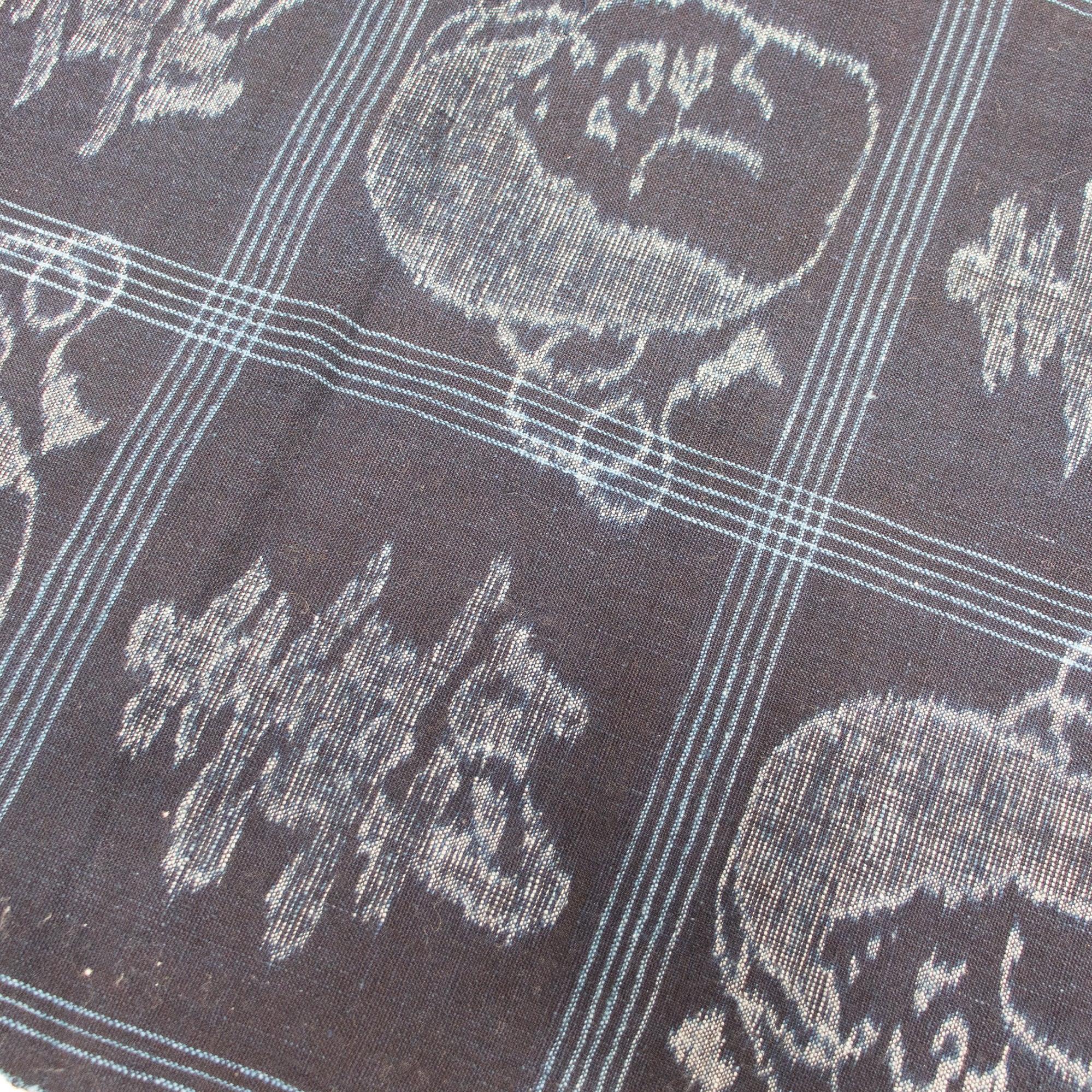 Japanese Indigo E-gasuri Okame Mask Cloth