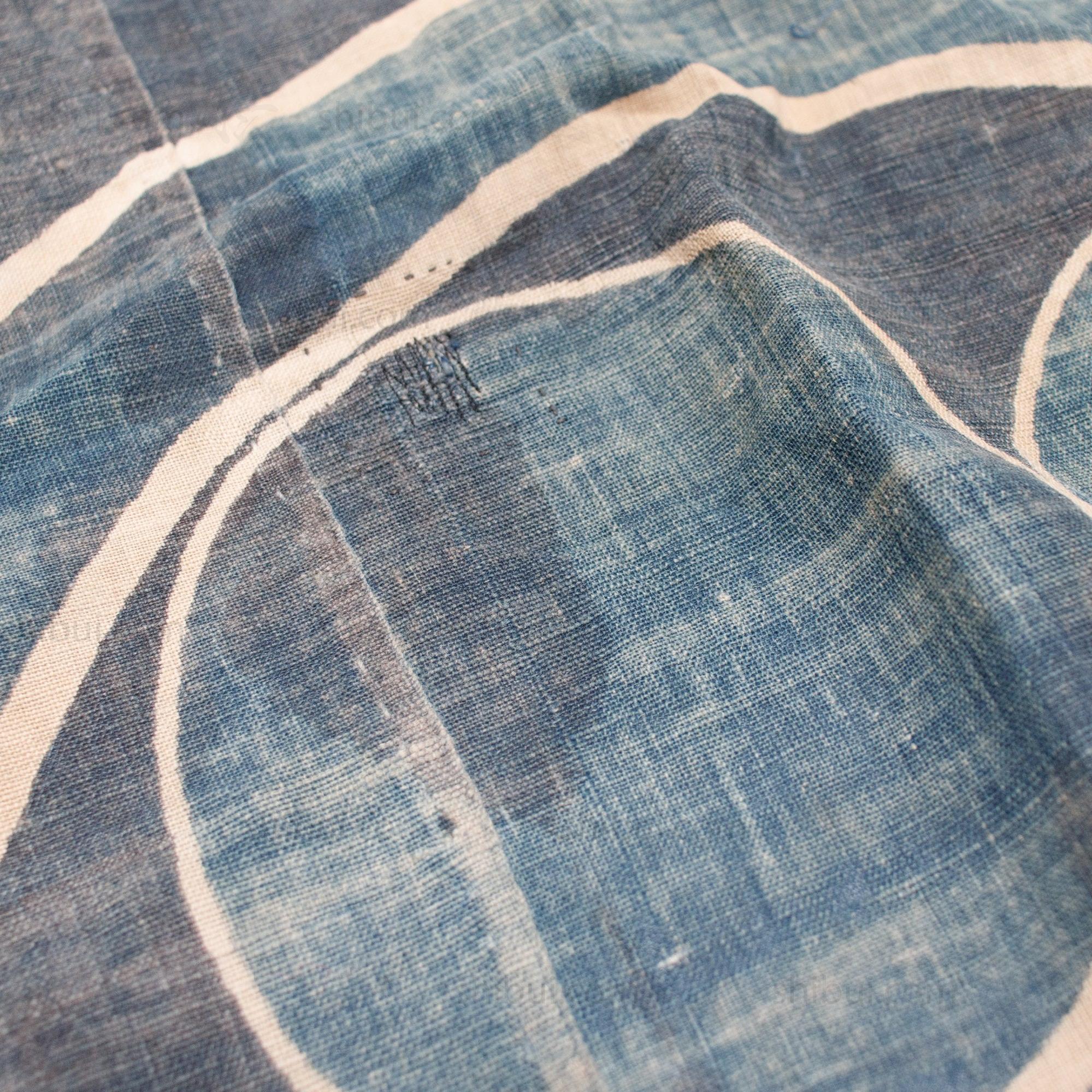 Japanese Tsutsugaki Indigo Furoshiki with Mon Family Crest Motif