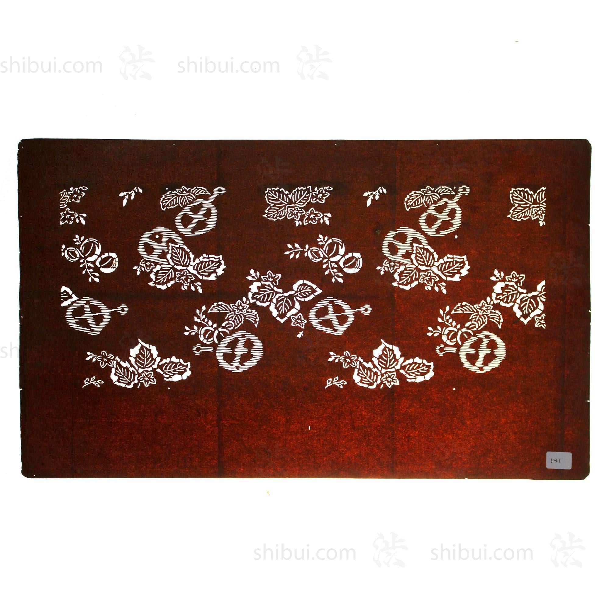 Katagami Japanese Lacquered Paper Stencil with Kutsuwa Horse Bit Motif