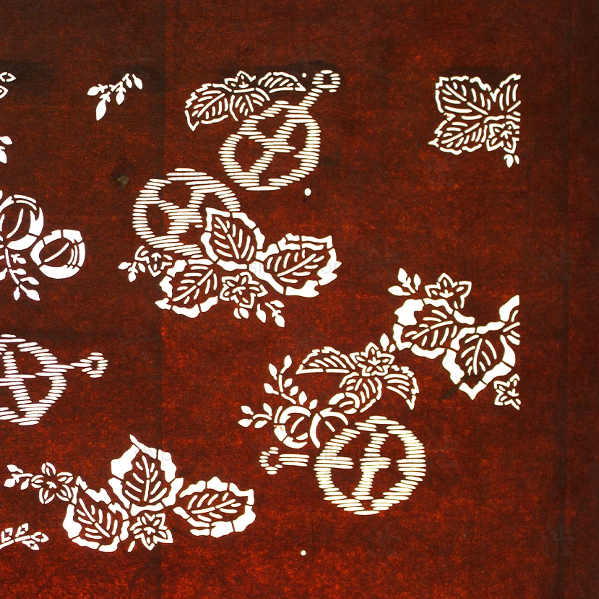 Katagami Japanese Lacquered Paper Stencil with Kutsuwa Horse Bit Motif