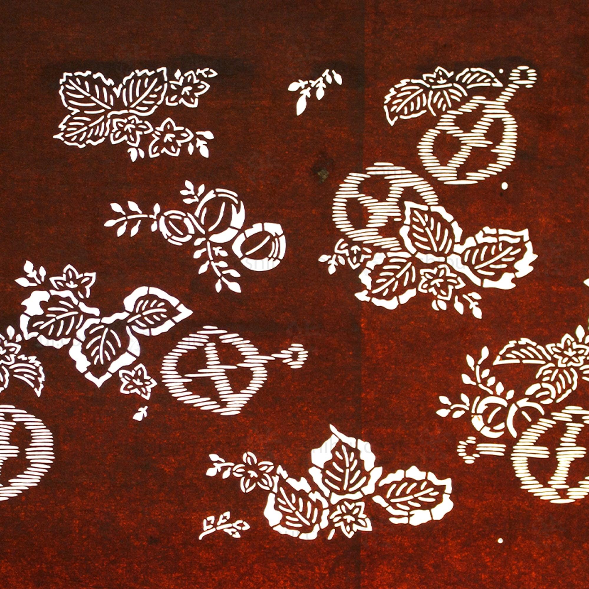 Katagami Japanese Lacquered Paper Stencil with Kutsuwa Horse Bit Motif