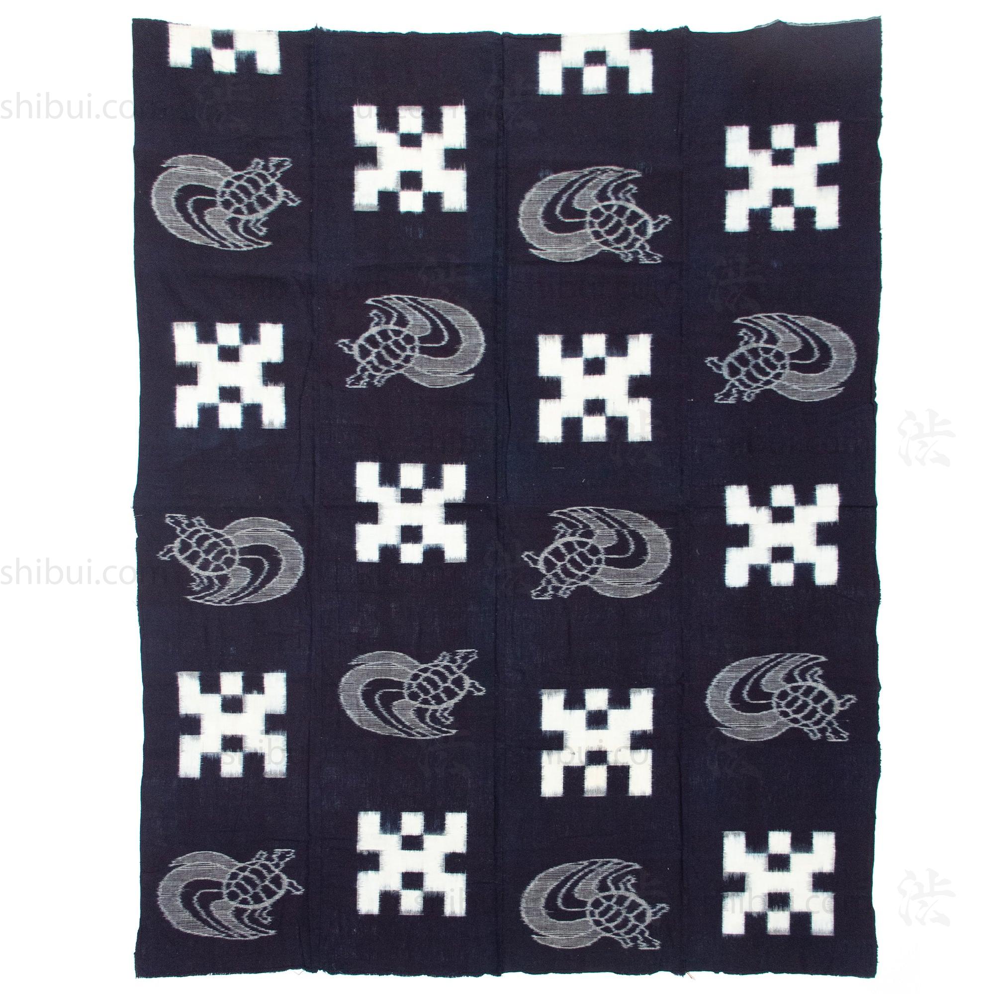 Japanese Indigo Kasuri Futonji Depicting Long Tailed Tortoise.