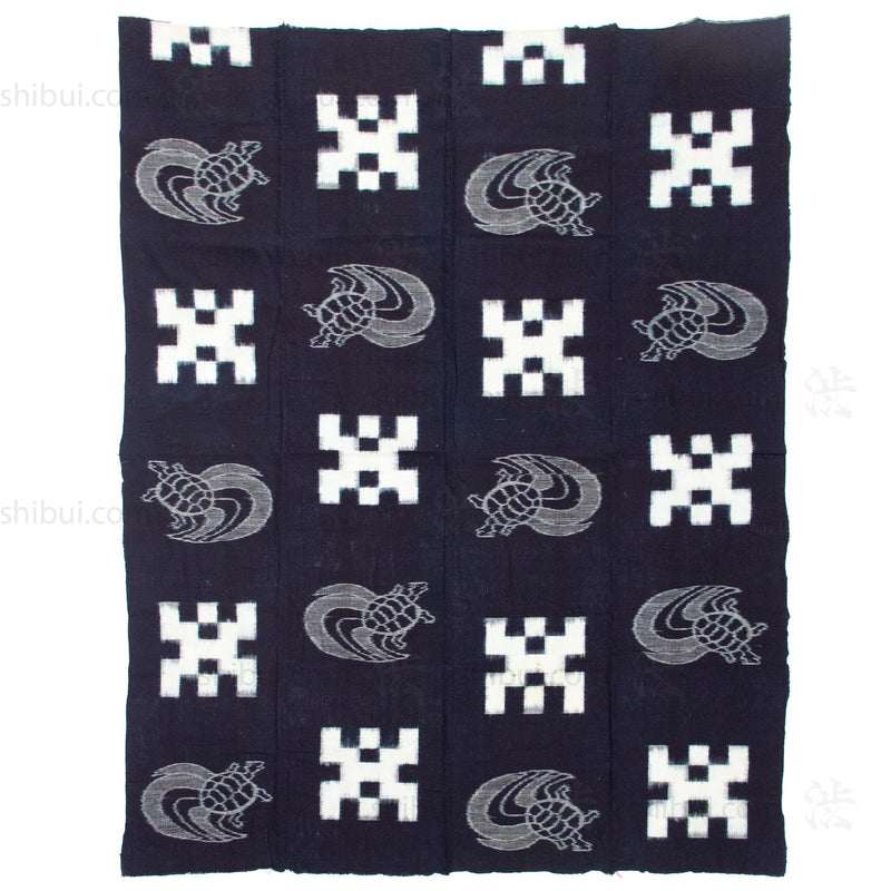 Japanese Indigo Kasuri Futonji Depicting Long Tailed Tortoise.