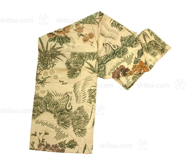 Vintage Japanese (1930's)  Obi | Japanese Kimono Belt | Nagoya Style Fukuro | Handwoven Brocade Silk | Pine Motif