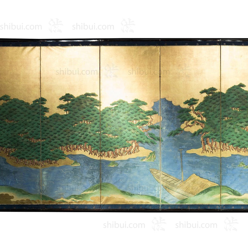 Pair of Byobu Large Japanese Antique Free-Standing Folding Screen