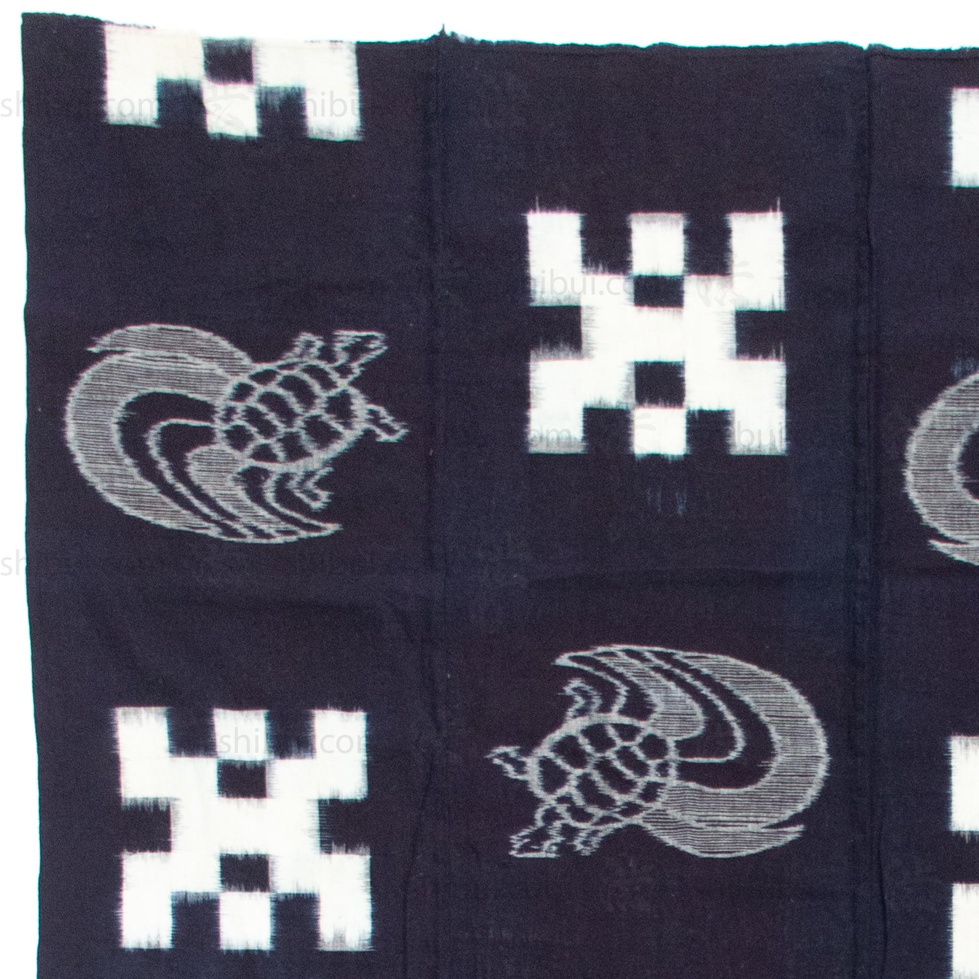 Japanese Indigo Kasuri Futonji Depicting Long Tailed Tortoise.
