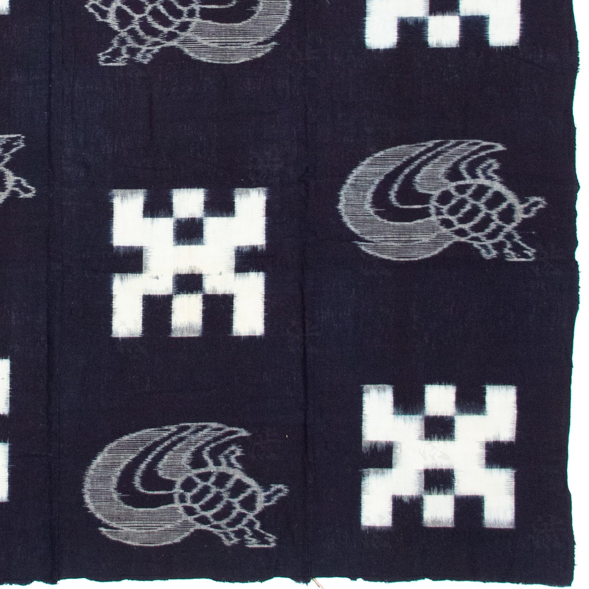 Japanese Indigo Kasuri Futonji Depicting Long Tailed Tortoise.