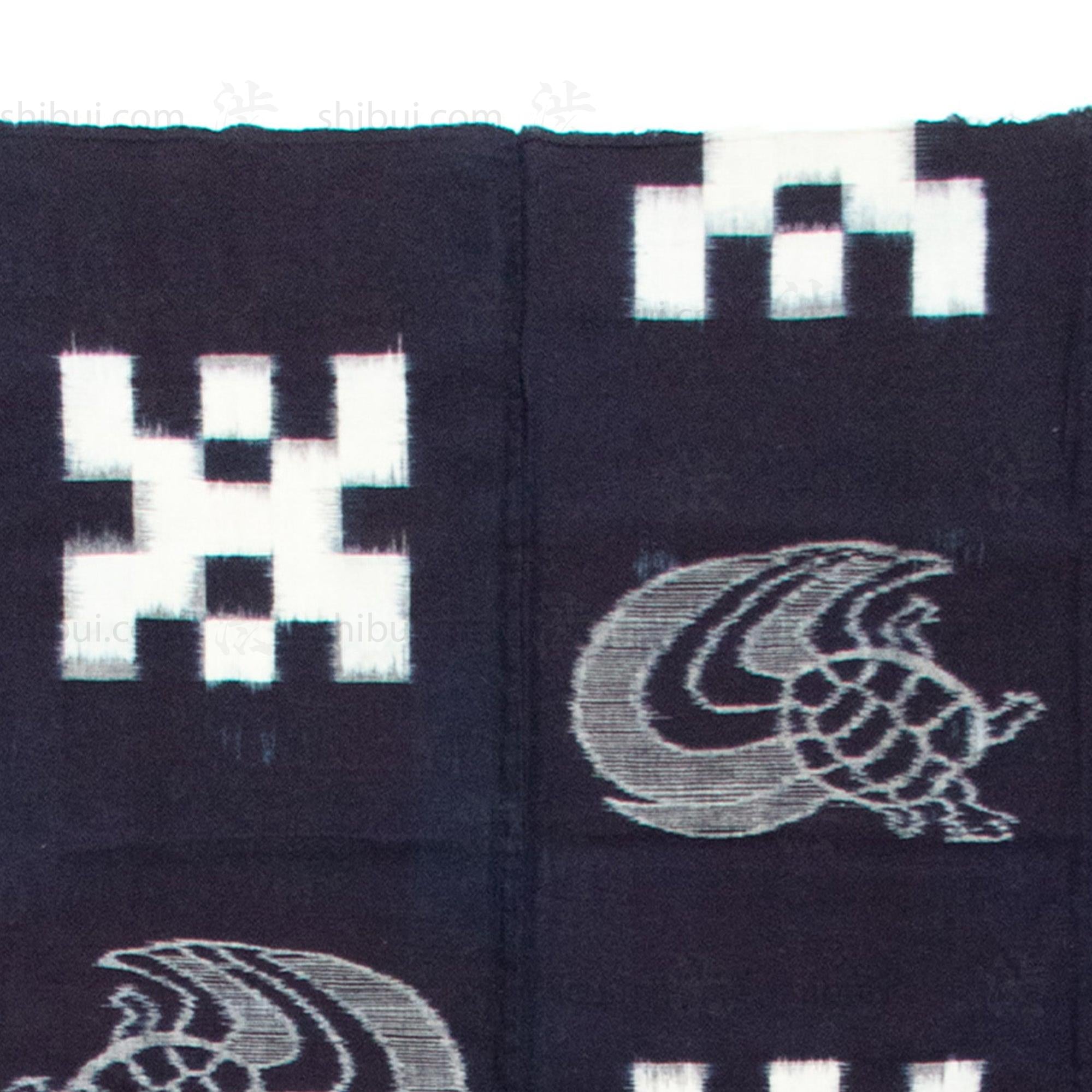 Japanese Indigo Kasuri Futonji Depicting Long Tailed Tortoise.