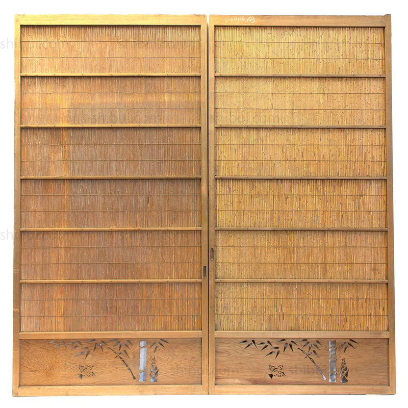 Pair of Sugi Yoshido Doors | Japanese Cedar and Bamboo Wooden Doors for Summer