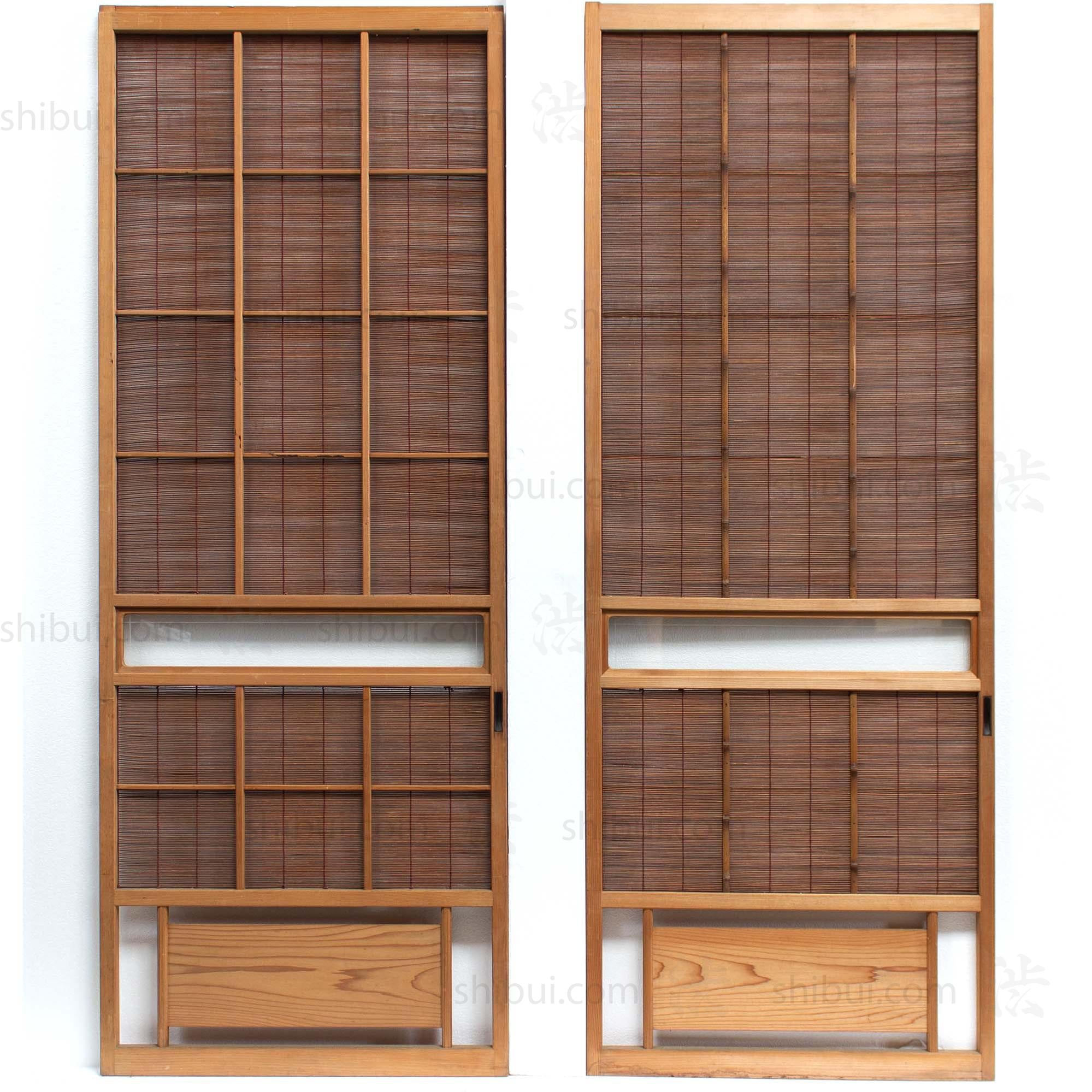 Sugi Yoshido Doors (Set of 2) | Japanese Cedar and Bamboo Wooden Doors for Summer | Architectural Decor
