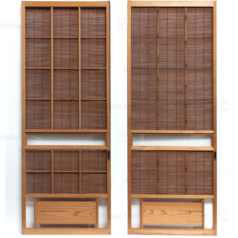Sugi Yoshido Doors (Set of 2) | Japanese Cedar and Bamboo Wooden Doors for Summer | Architectural Decor