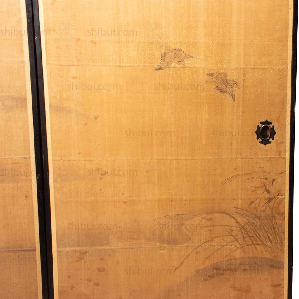 Edo Period Sumi-e Painted Doors (Pair) | Hand Painted Landscape with Birds | Sliding Doors | Architectural Decor