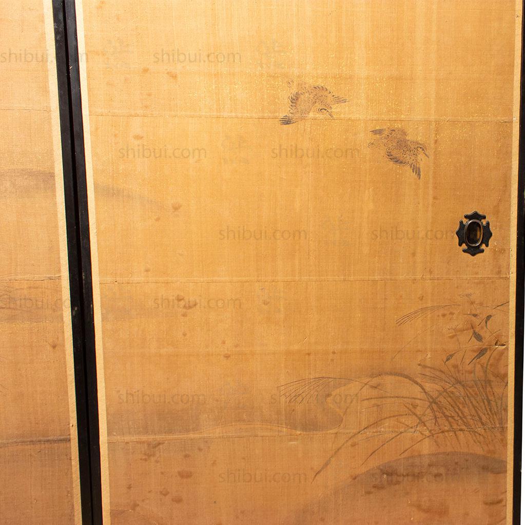 Edo Period Sumi-e Painted Doors (Pair) | Hand Painted Landscape with Birds | Sliding Doors | Architectural Decor
