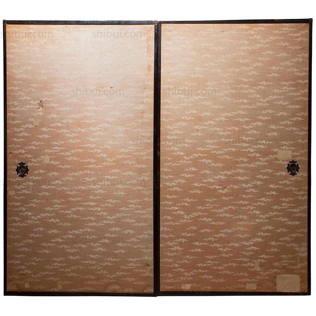 Edo Period Sumi-e Painted Doors (Pair) | Hand Painted Landscape with Birds | Sliding Doors | Architectural Decor