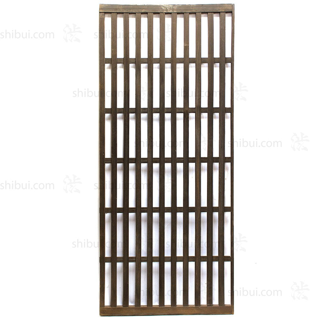 reverse of deep gray slatted panel