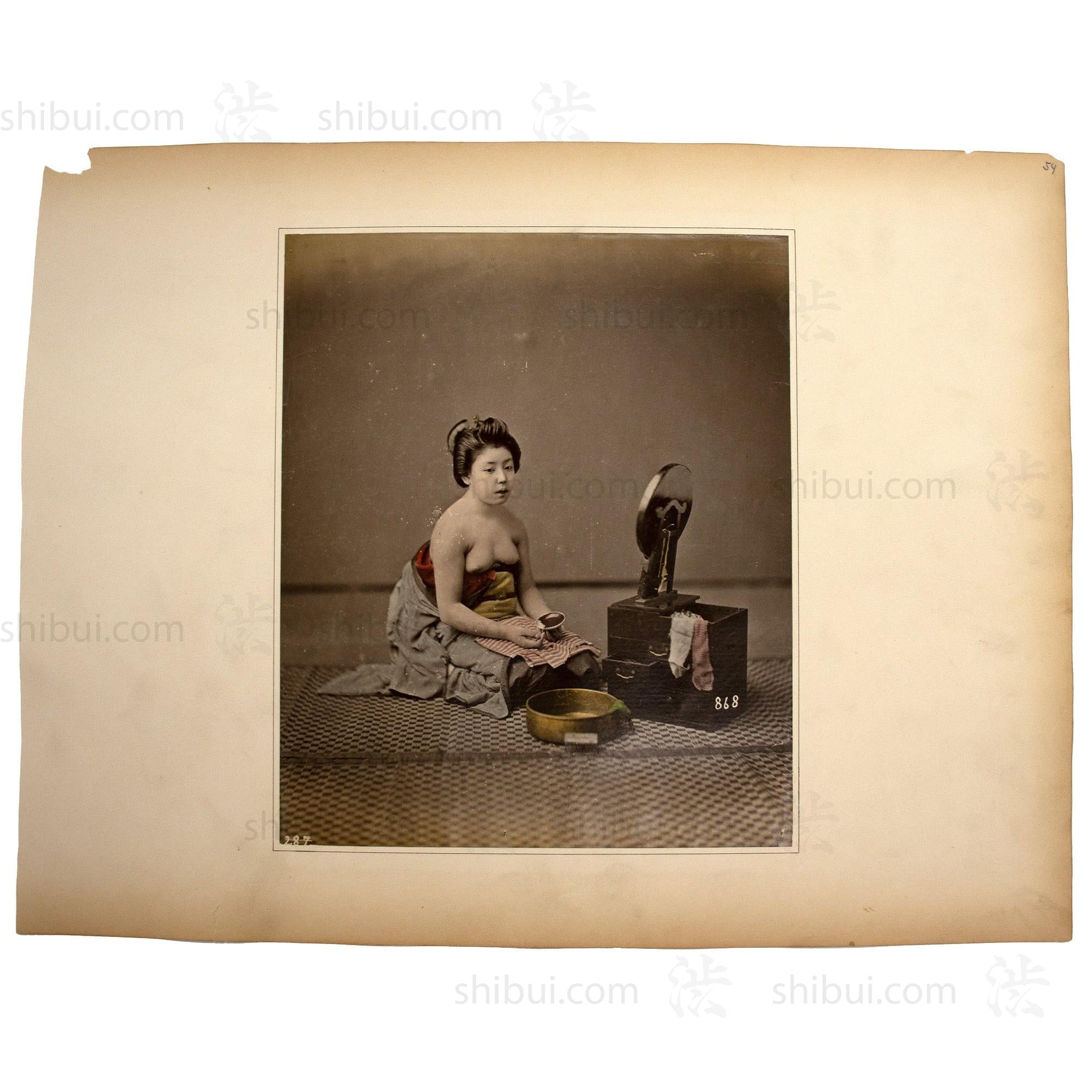 Hand Tinted Japanese Album Photo of a Woman Dressing