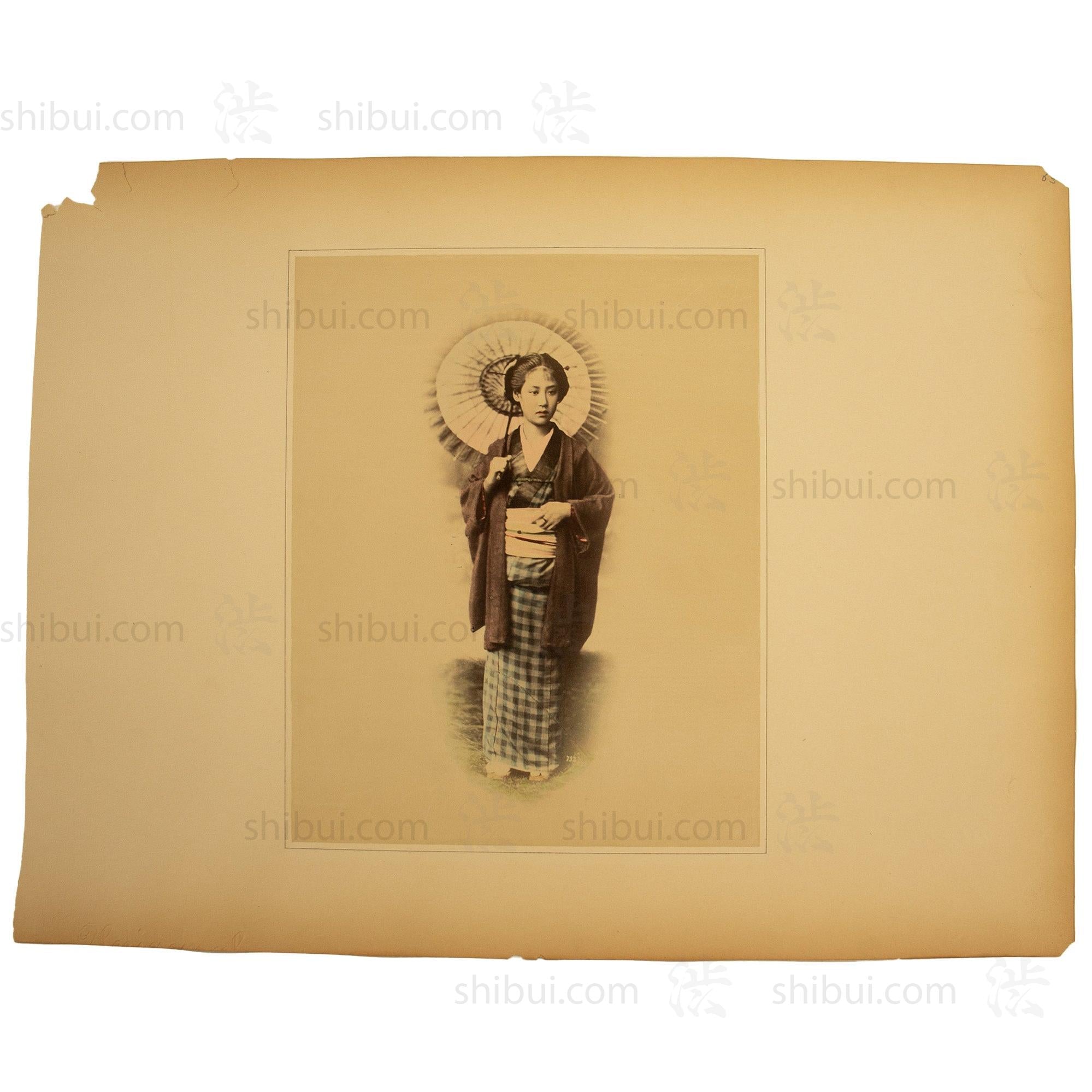 Antique Hand Tinted Albumen Japanese Photography | Woman with Parasol