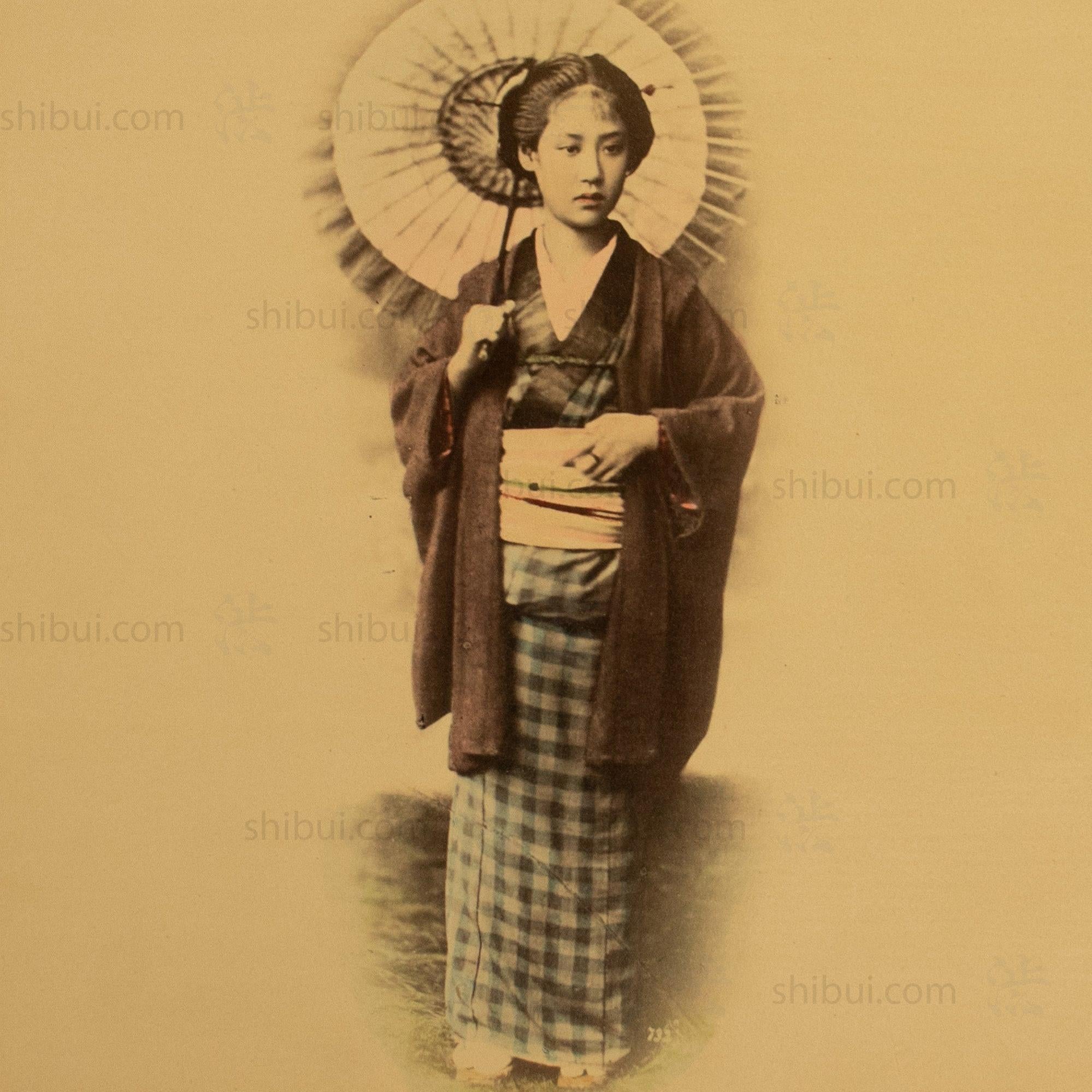 Antique Hand Tinted Albumen Japanese Photography | Woman with Parasol