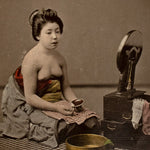 Hand Tinted Japanese Album Photo of a Woman Dressing
