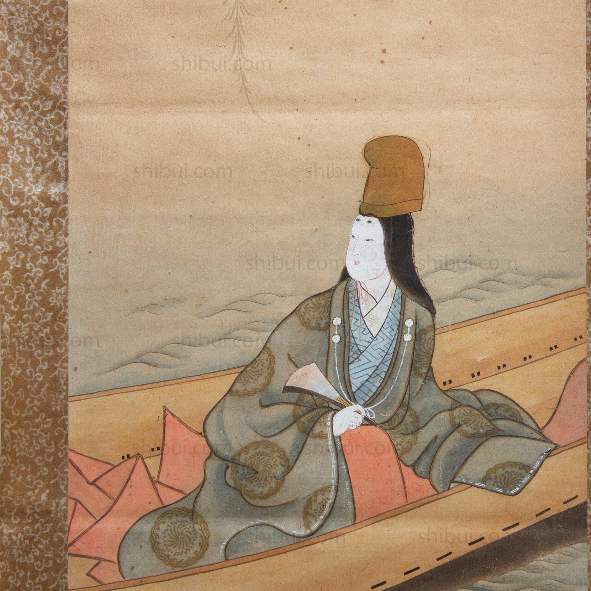 Antique Japanese Kamuro Bune "Ship Crossing The River"