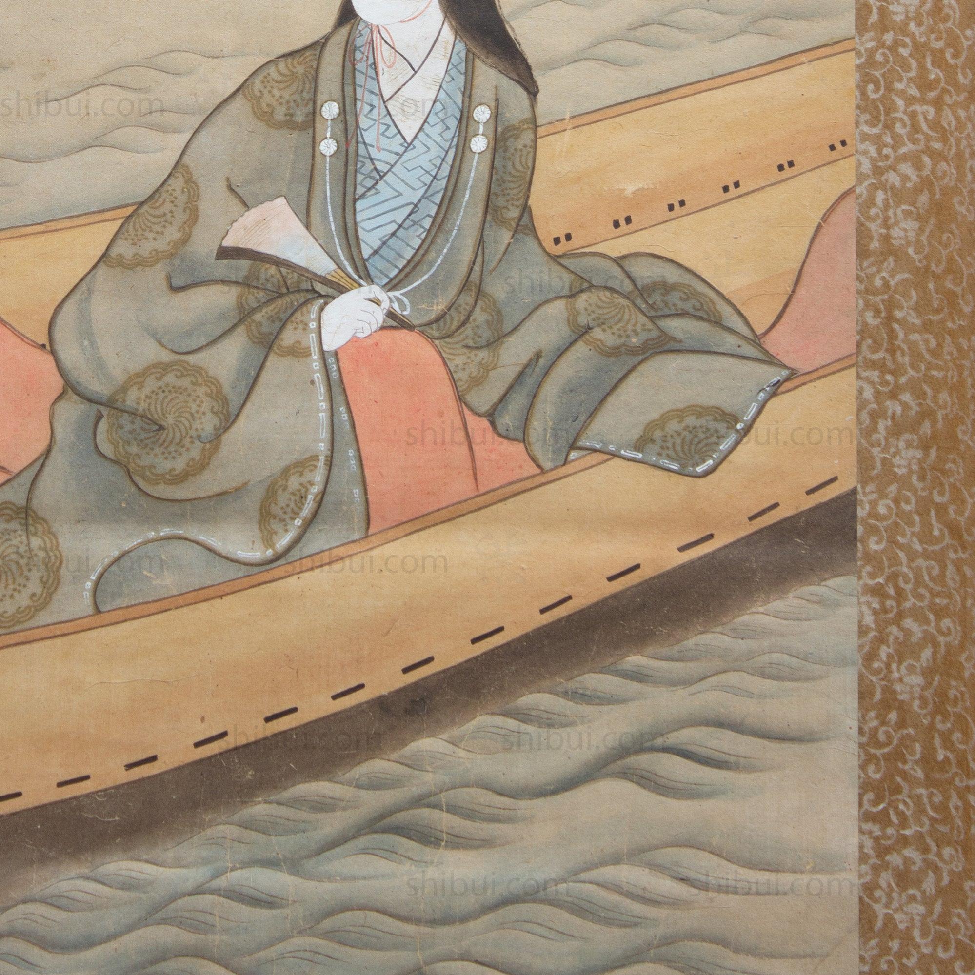 Antique Japanese Kamuro Bune "Ship Crossing The River"