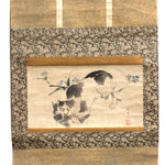 Japanese Art Painting on Scroll, Cat and Bird