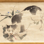 Japanese Art Painting on Scroll, Cat and Bird