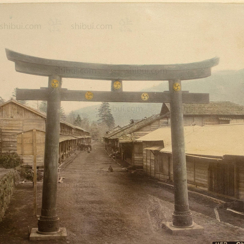 Hand Tinted Japanese Albumen Photo of the Chuzenji Torii Gate