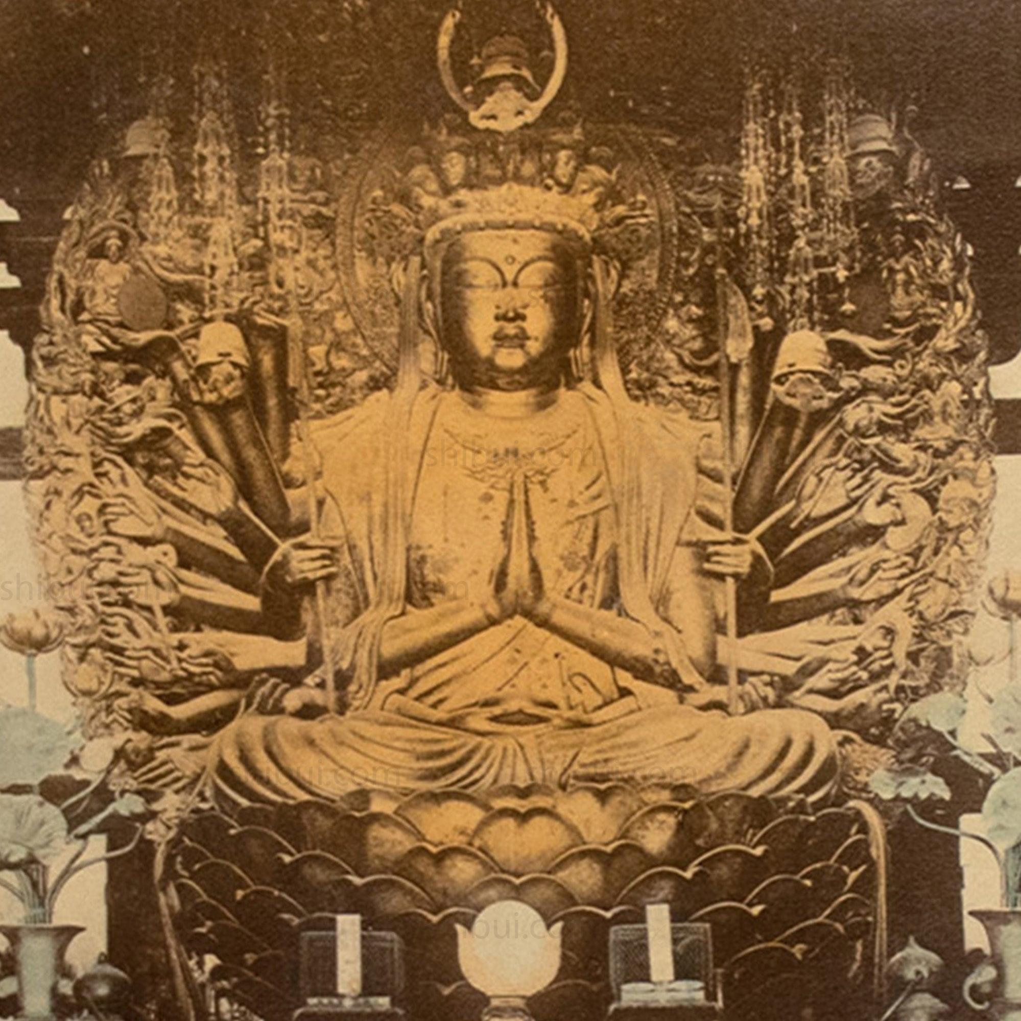 Sanjusangen-do Temple Main Buddha and Guardians | Antique Japanese Hand Tinted Albumen Photo