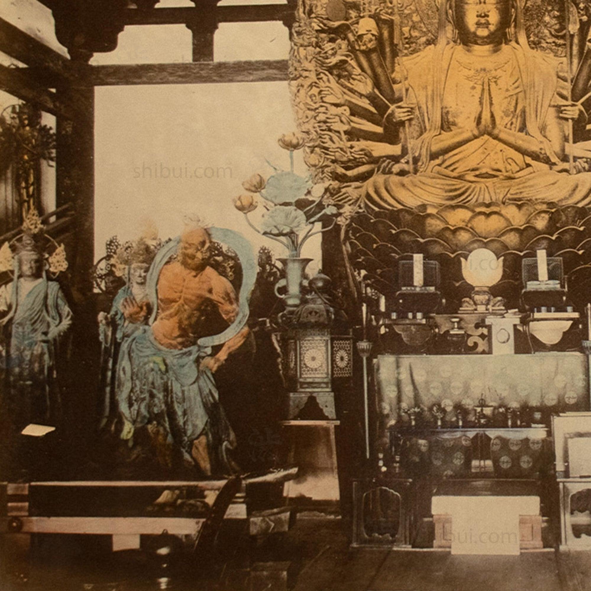 Sanjusangen-do Temple Main Buddha and Guardians | Antique Japanese Hand Tinted Albumen Photo