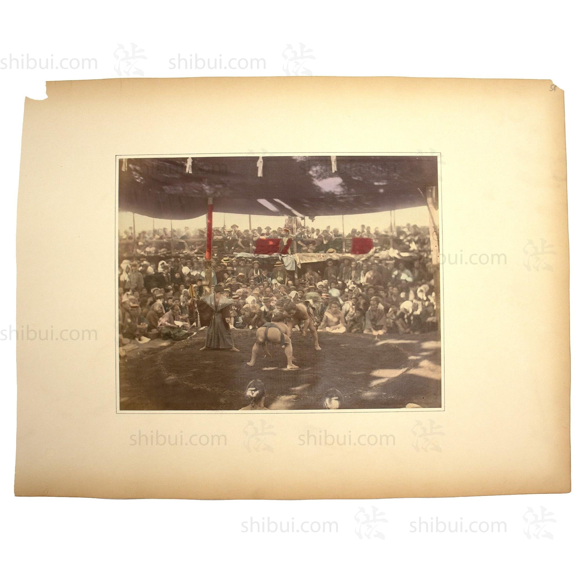 Hand Tinted Japanese Albumen Photo | Sumo Match