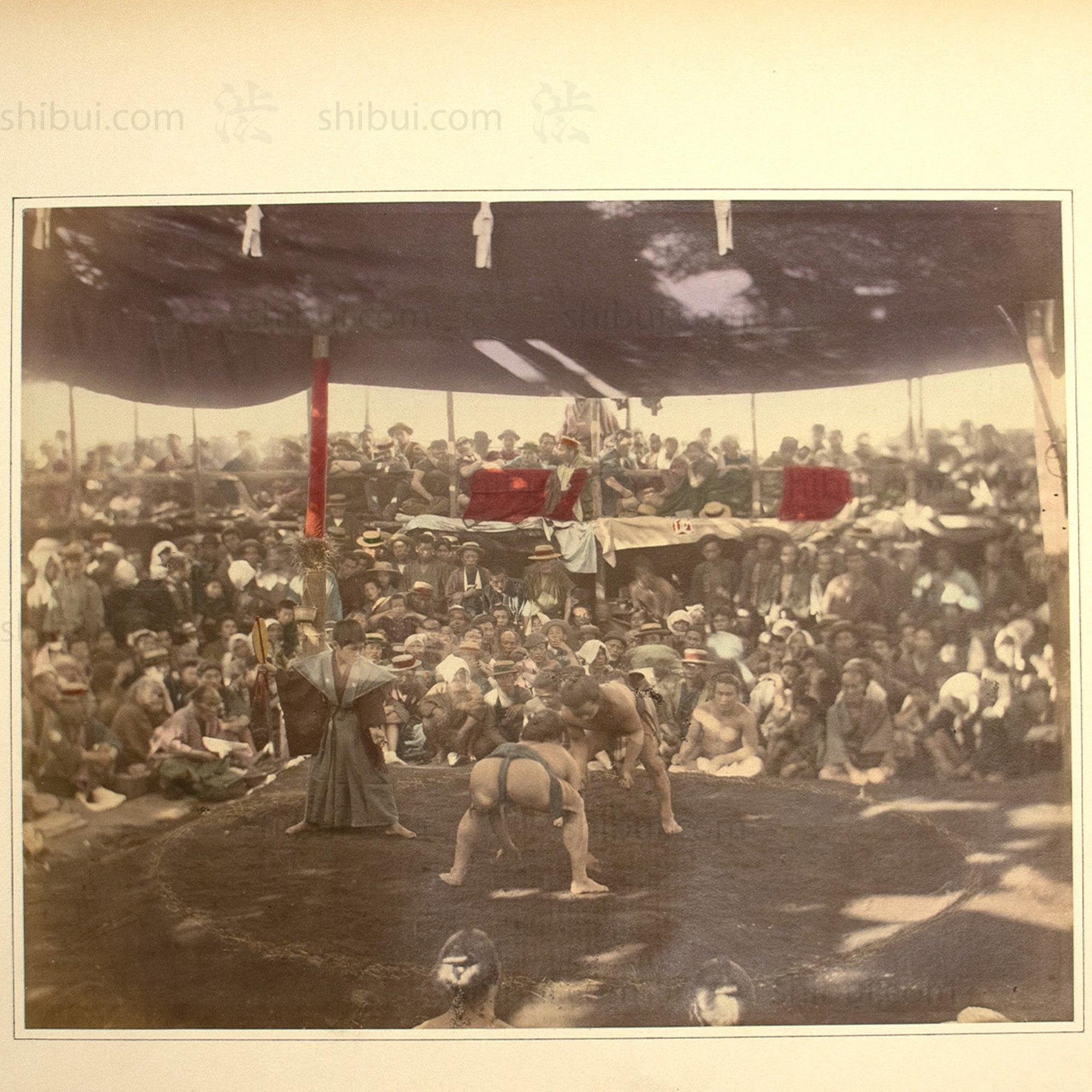 Hand Tinted Japanese Albumen Photo | Sumo Match