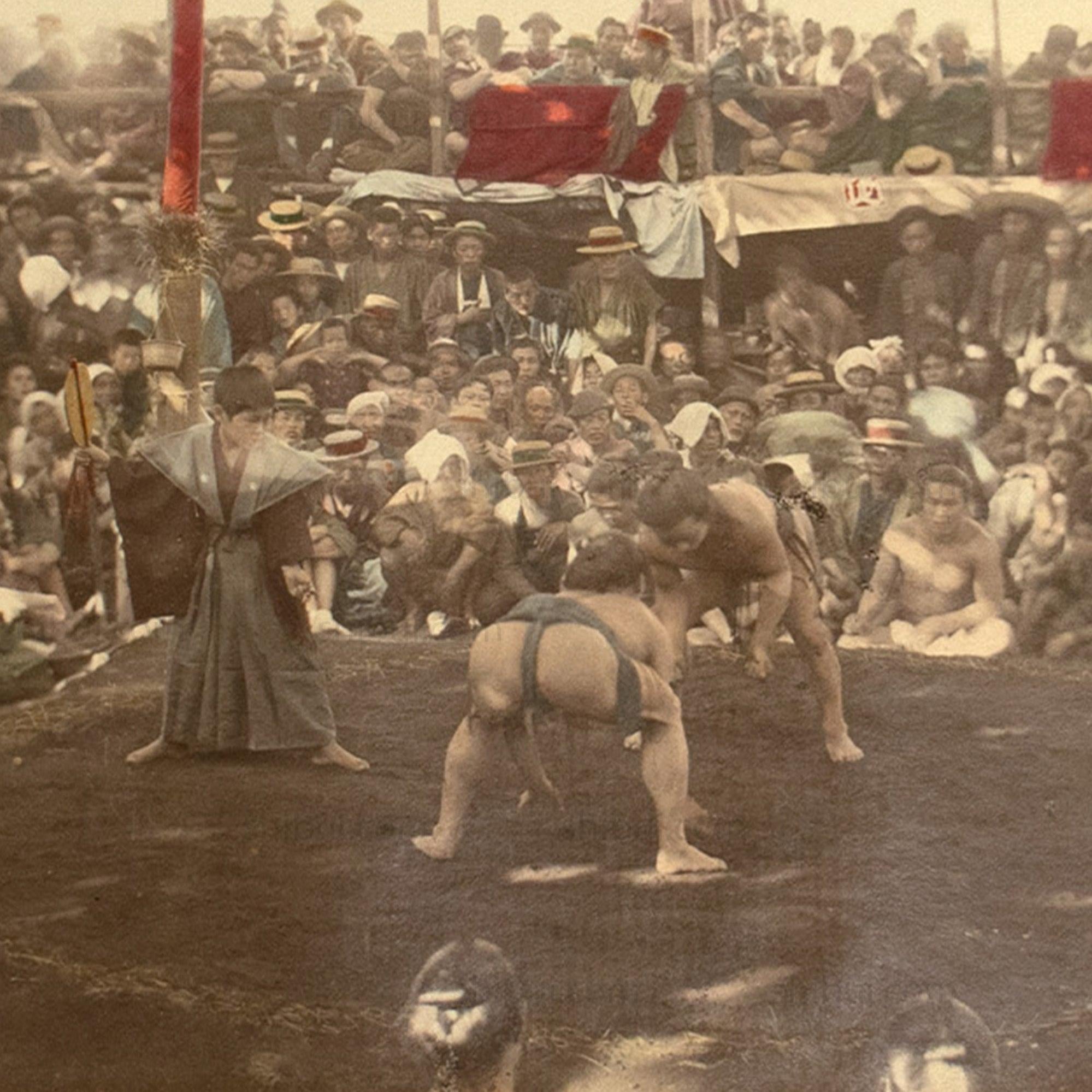 Hand Tinted Japanese Albumen Photo | Sumo Match