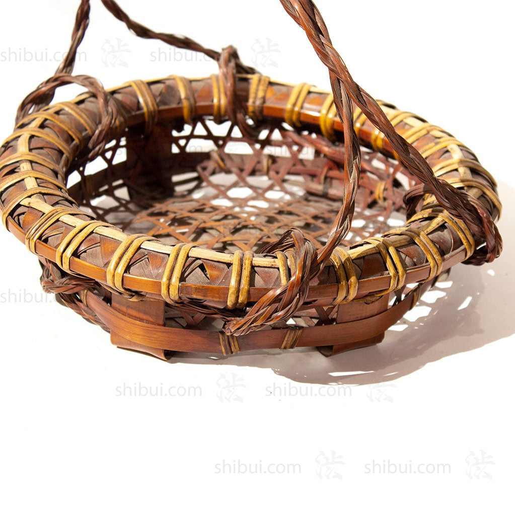 Low Japanese Bamboo Ikebana Flower Basket