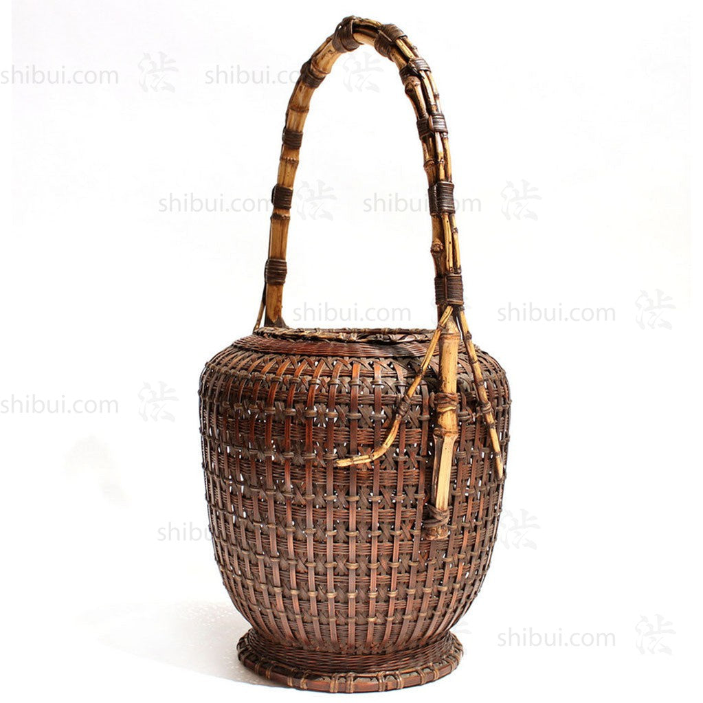 Large Meiji Era Japanese Antique Bamboo Ikebana Flower Basket