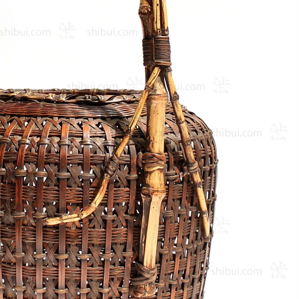 Large Meiji Era Japanese Antique Bamboo Ikebana Flower Basket
