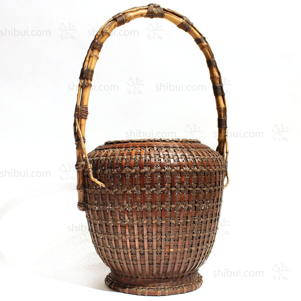 Large Meiji Era Japanese Antique Bamboo Ikebana Flower Basket
