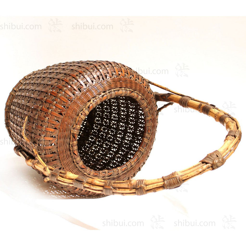 Large Meiji Era Japanese Antique Bamboo Ikebana Flower Basket