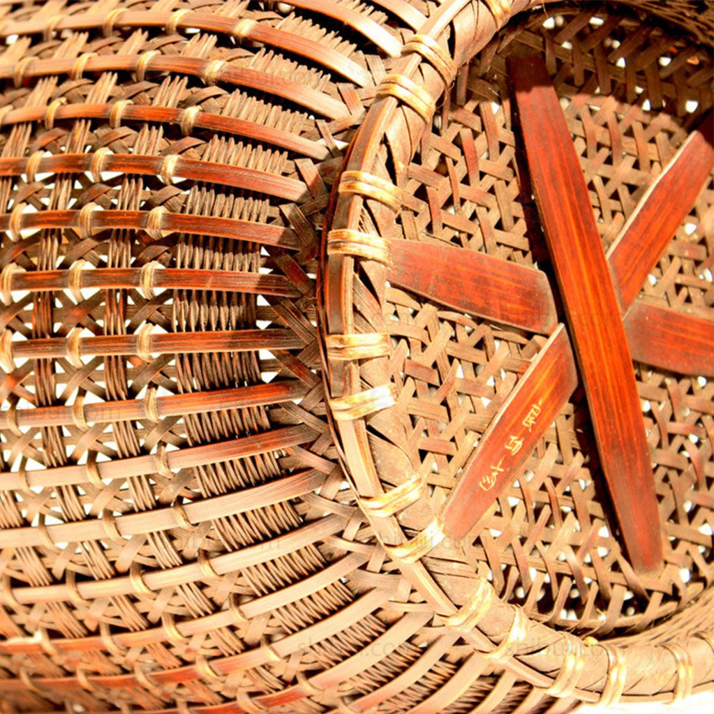 Large Meiji Era Japanese Antique Bamboo Ikebana Flower Basket