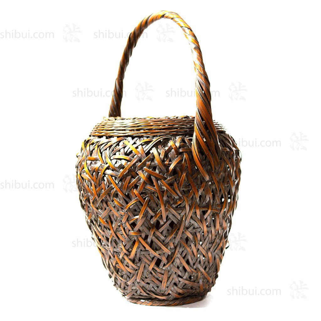 Taisho Era Smoked Japanese Antique Bamboo Ikebana Flower Basket