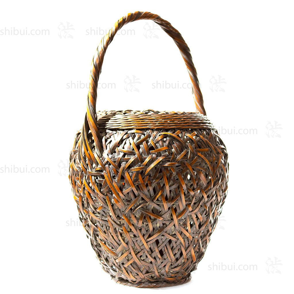 Taisho Era Smoked Japanese Antique Bamboo Ikebana Flower Basket