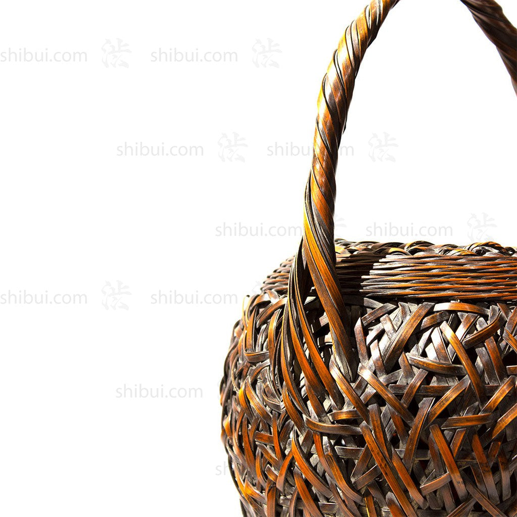 Taisho Era Smoked Japanese Antique Bamboo Ikebana Flower Basket