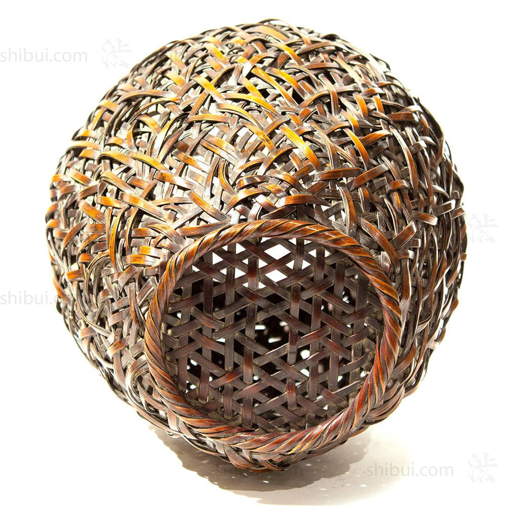 Taisho Era Smoked Japanese Antique Bamboo Ikebana Flower Basket