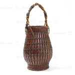 Slated Ikebana Basket with Bamboo Root Handle