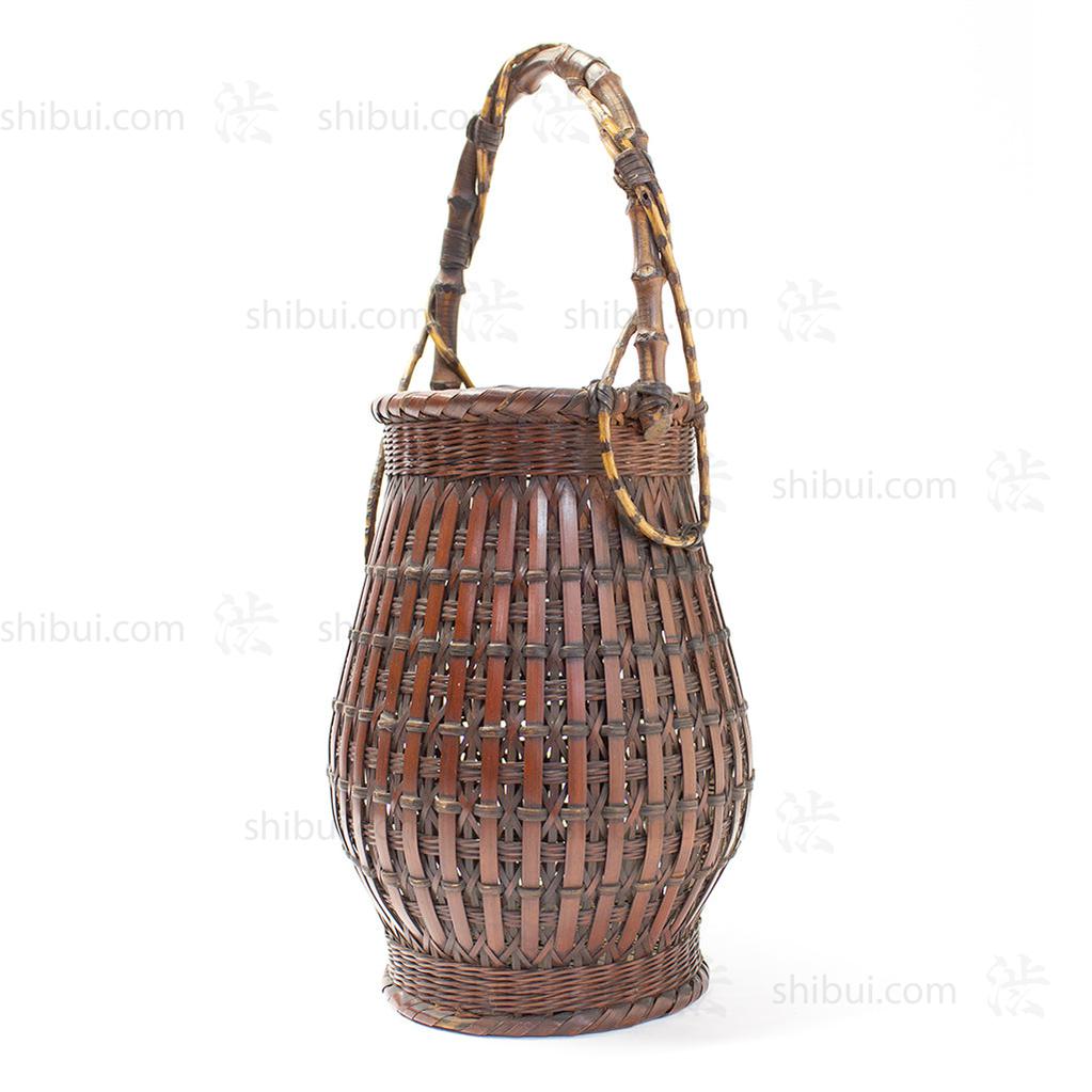 Slated Ikebana Basket with Bamboo Root Handle
