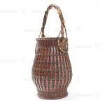 Slated Ikebana Basket with Bamboo Root Handle