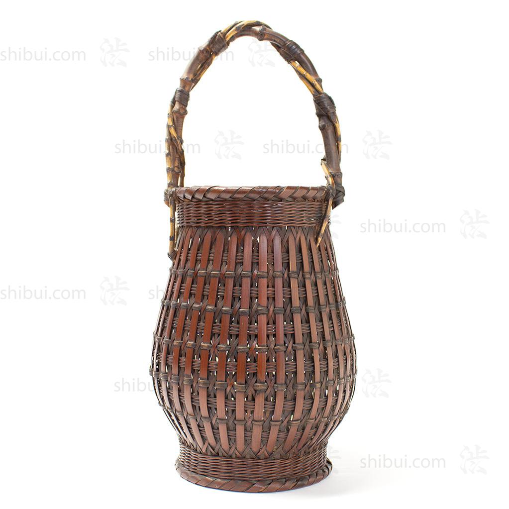 Slated Ikebana Basket with Bamboo Root Handle