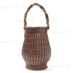 Slated Ikebana Basket with Bamboo Root Handle